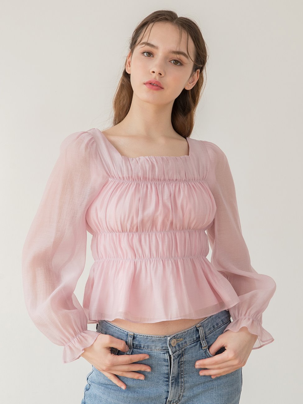 Square Band Blouse Pink