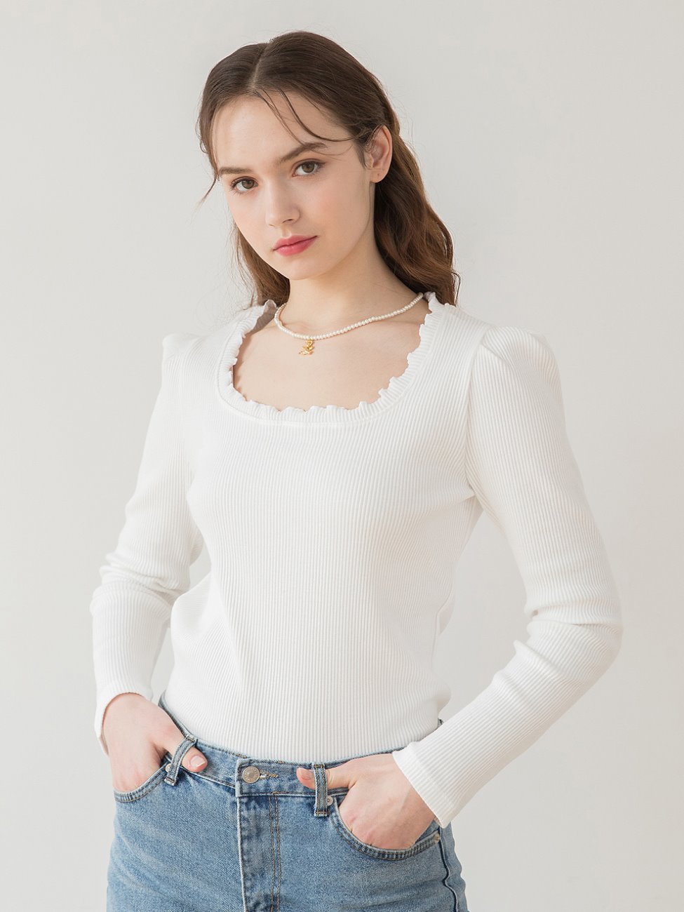 Square Neck Puff T Ivory