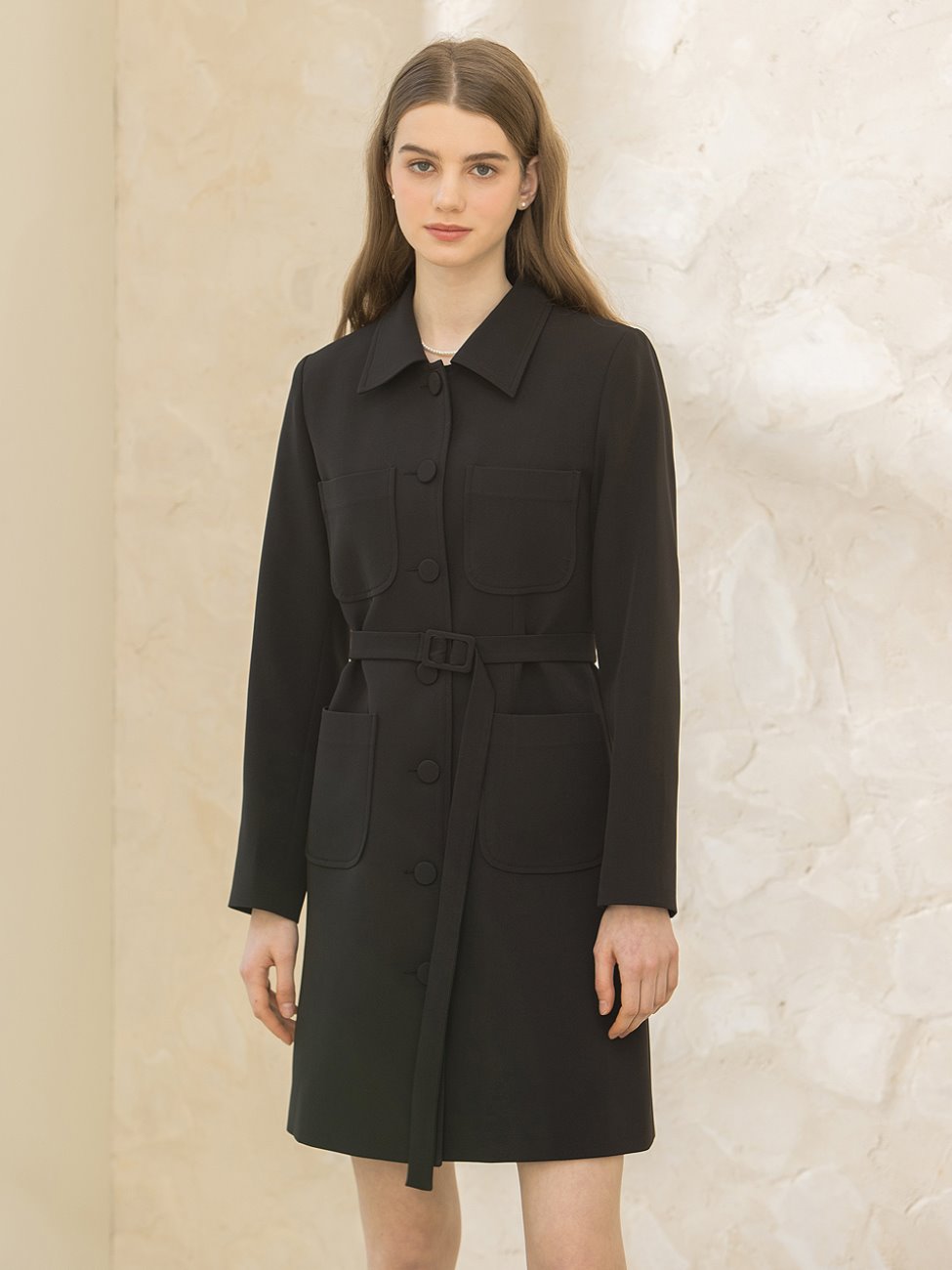 Basic Collar Single Jacket Dress Black
