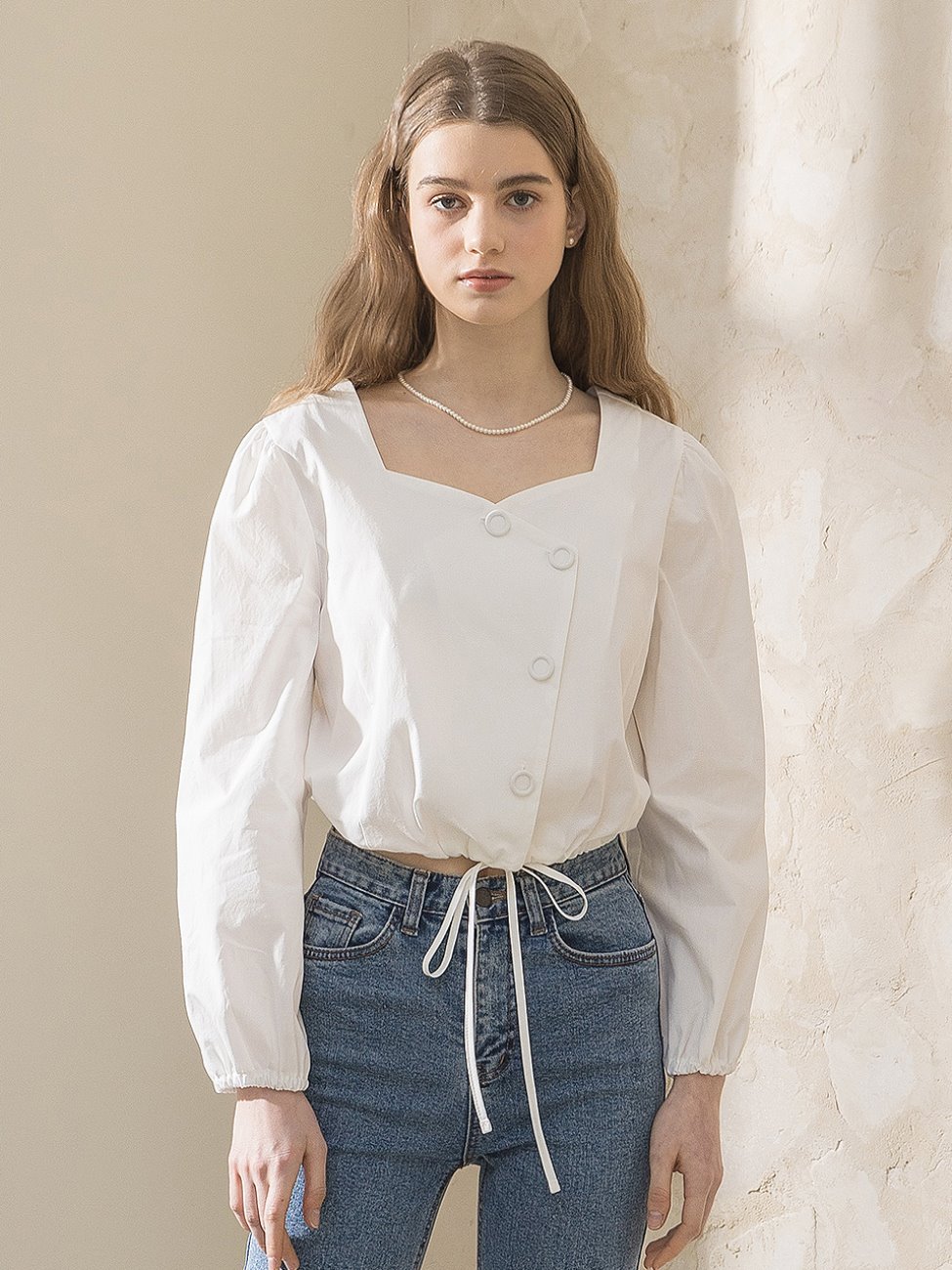 Square Neck Crop Blouse Ivory